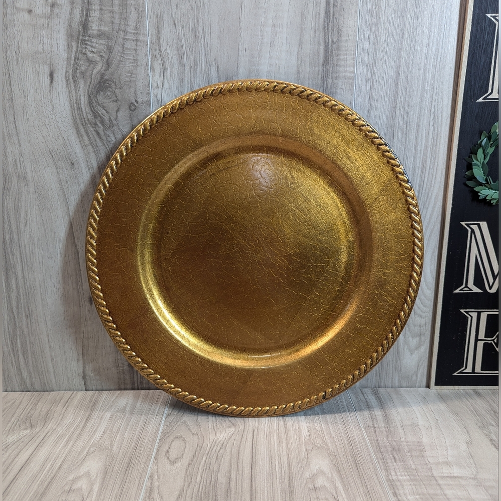 Guilded Gold Beaded Plastic Dinnerware Charger Decorative Plate Crackle